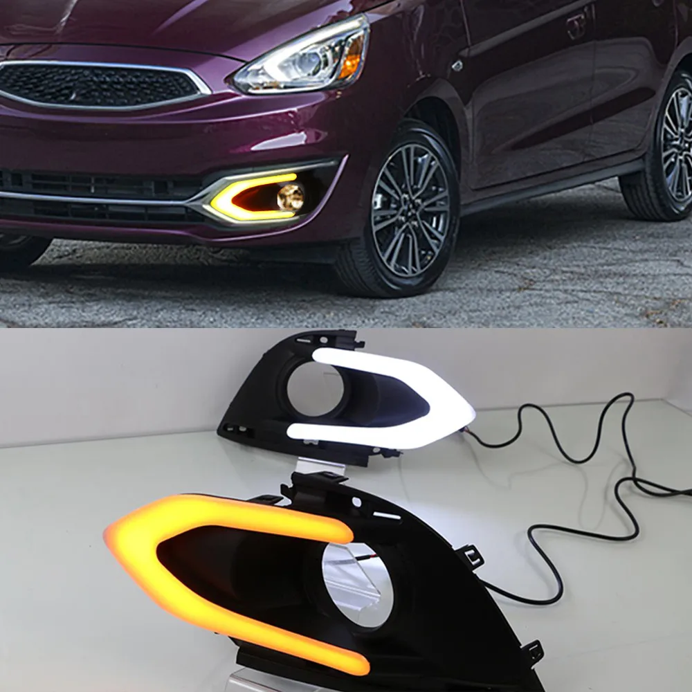 1 Pair LED Daytime Running Light DRL Car Accessories Waterproof ABS 12V Fog Lamp Cover For Mitsubishi Mirage 2016 2017 | Автомобили и