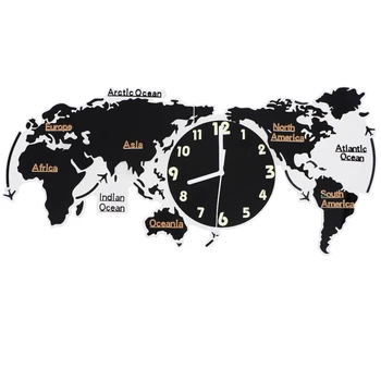 

1pc Acrylic Silent Wall Clock World Map Wall Clock Mute Wall Lamp Without Battery For Home Office Living Room (60cm Black)