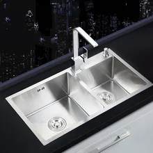 Bassin de cuisine en acier inoxydable brossé 304, grand bol Double fait à la main, évier au dessus du comptoir pour cuisine avec accessoires de vidange