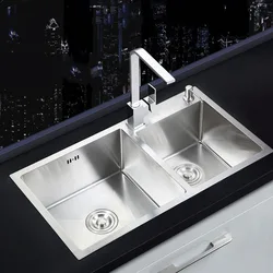 Cuenco doble grande para cocina, lavabo hecho a mano de acero inoxidable 304, fregadero sobre encimera, accesorio para cocina con accesorios de drenaje