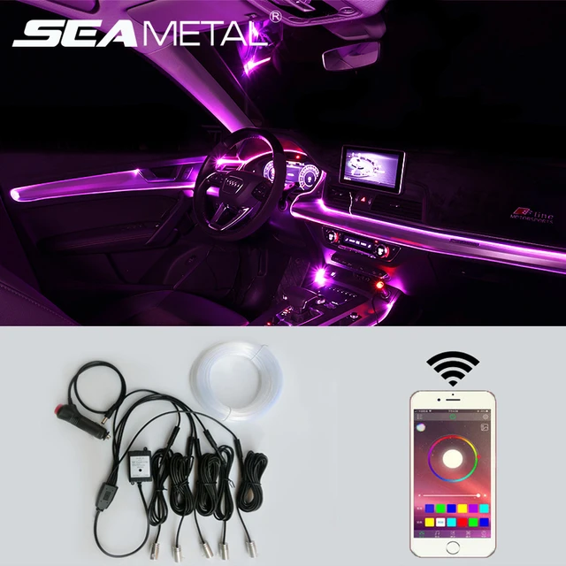 Auto Atmosphäre Licht EL Neon Draht Streifen Licht LED Auto Innen Licht RGB  Multicolor App Sound Control Atmosphäre Lampe 12V Kit - AliExpress