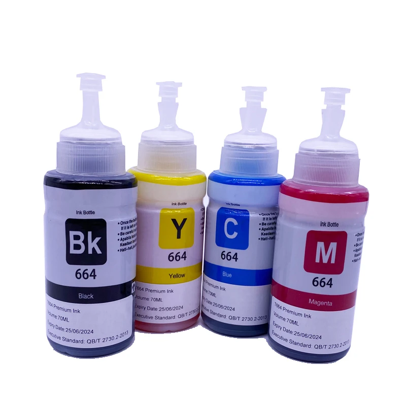 Dye Ink Kit 4 Colors 70ML T664 Refill For Epson L220 L301 L303 L310 L313 L351 L353 L358 L360 L363 L365 L455 L551 L558 L585 L1300