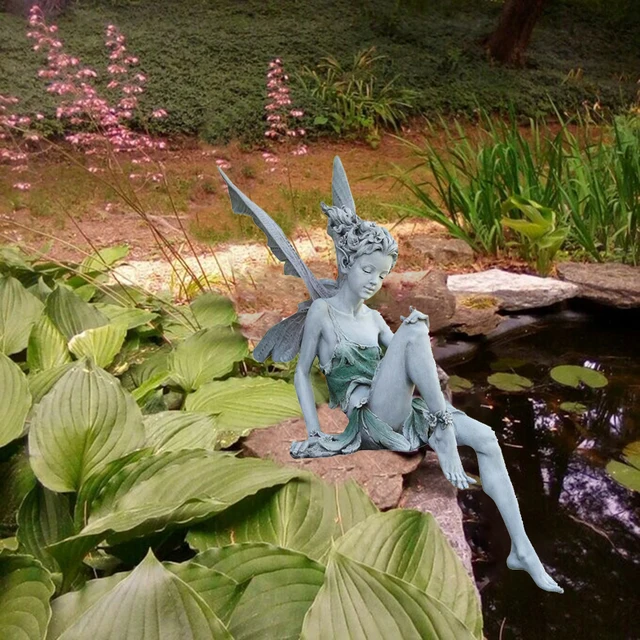 Virág Tündér Szobor Kerti Tereprendezés Udvari Díszítés Gyanta Turek Ülő Kültéri Angyal Lány Figurák Kézműves - Image 2