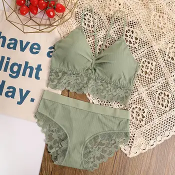 

Fashion Tube Top Set Full Cup Wrapped Chest Sports Underwear Without Steel Ring Bra Set Two Piece Set