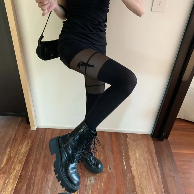New Sexy Women Tights Punk Harajuku Pantyhose Over Knee Stocking Black Temptation Suspender Patchwork Silk Tight Female Hosidery 5