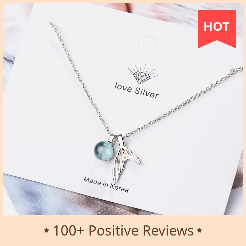 Crystal Necklace Mermaid Pendant Fashion Jewelry 925-Sterling-Silver Blue Women for New