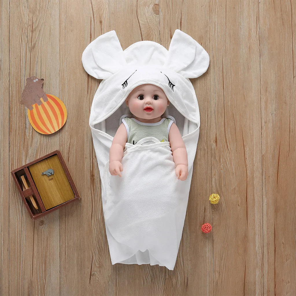 Newborn Baby Cartoon Receiving White Sleeping Blanket Girl  Lovely Wrap Swaddle 