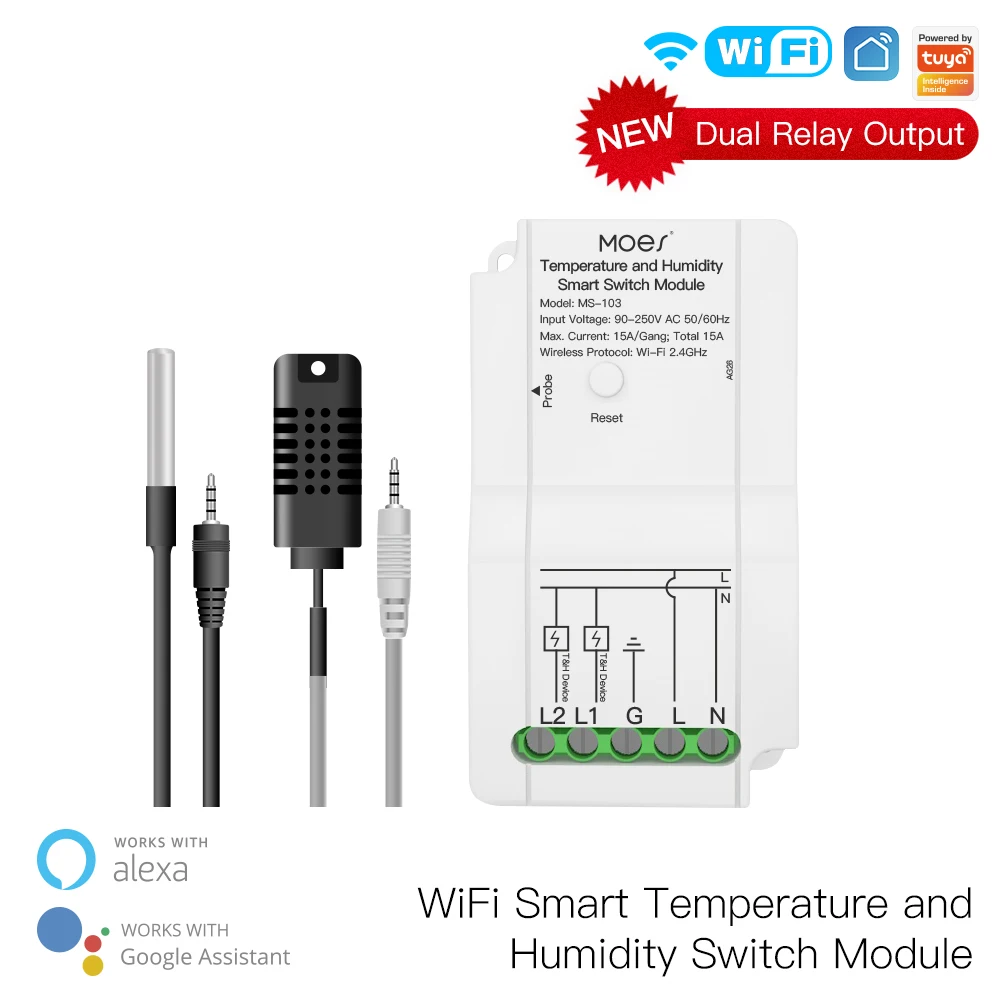 Tuya WiFi Smart Temperature Humidity Switch Module Sensor Dual Relay Smart Life