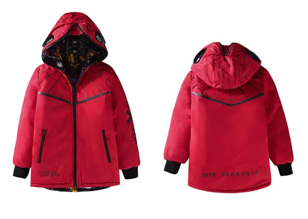 Children Clothing Winter Cotton Jacket For Boys Thick Hooded Warm Coat Kids Snowsuit Waterproof Spider-Man Parka 4-14 Years Old