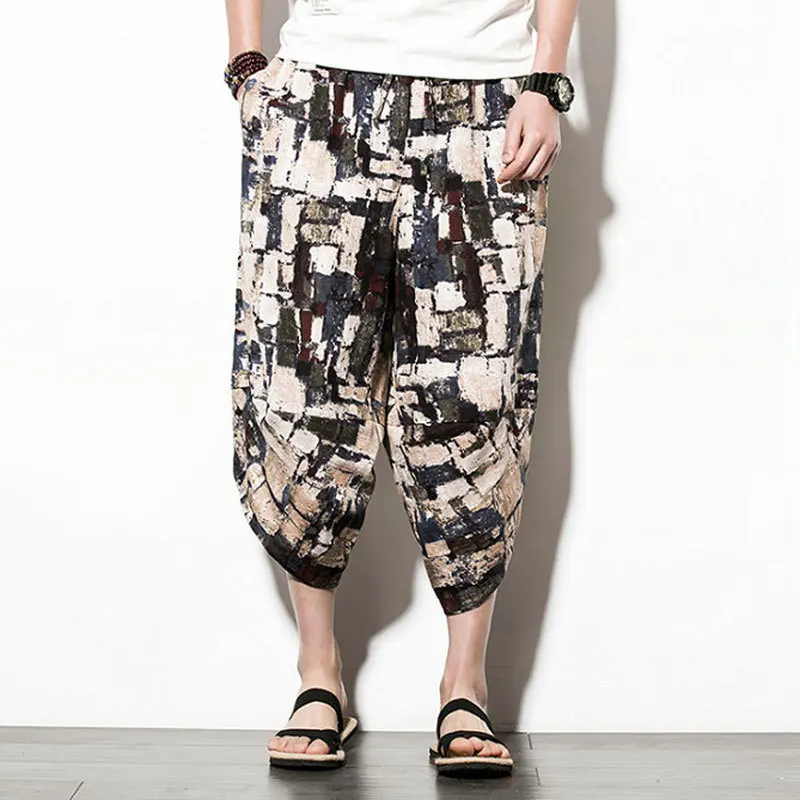 

AliExpress EBay Wish 2018 Summer Style Plaid Capris Printed Casual Capri Pants Men's
