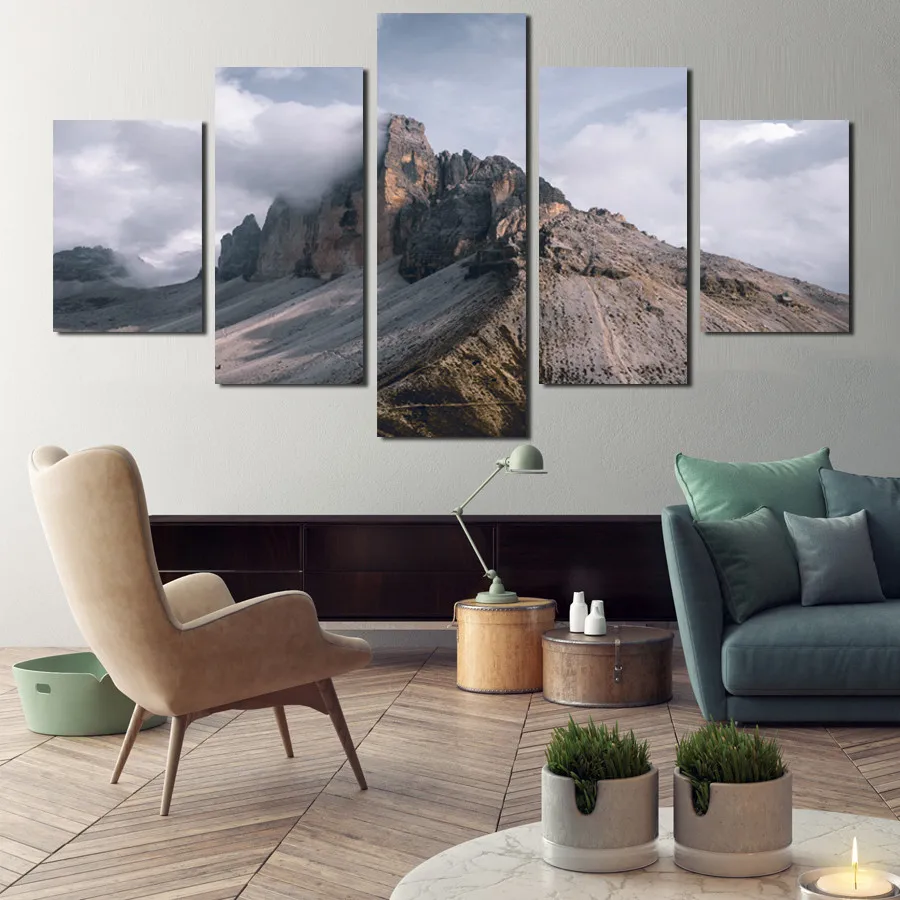 

High-Definition Photography Print Canvas Frameless Waterproof Ink Poster with Towering Mountain Peaks and Clouds Natural Scenery