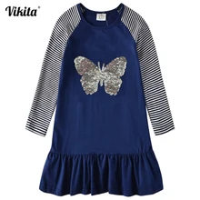 Двустороннее платье для девочек, платье с изображением сердца и бабочек