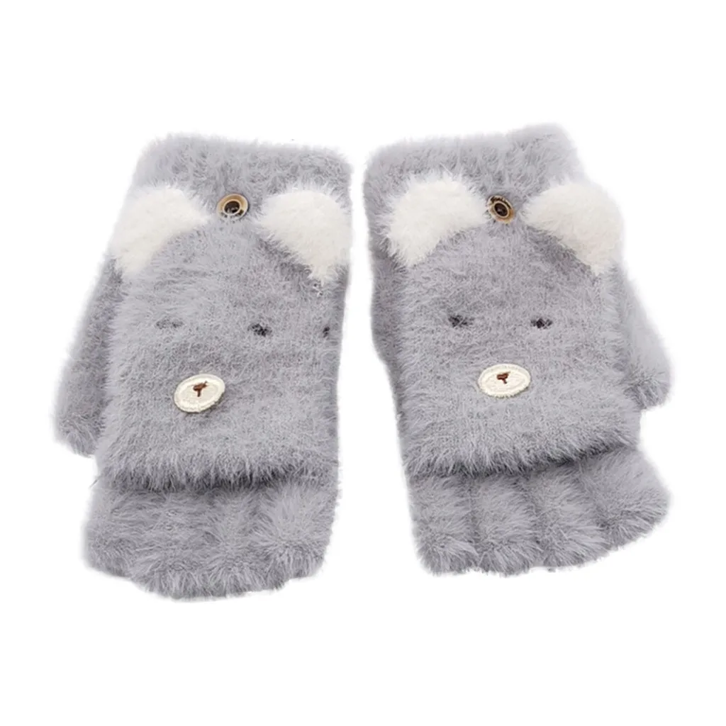 Christmas Kids Warm Gloves Children Kids Winter Warm Gloves Knitted Convertible Flip Top Fingerless Mittens перчатки детские#15