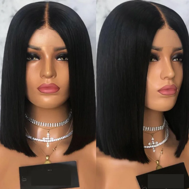 

Short Straight Lace Front Human Hair Wigs Bob Wig Brazilian 5x5 Silk Base Wig Virgin Hair Wigs for Black Women Full Density