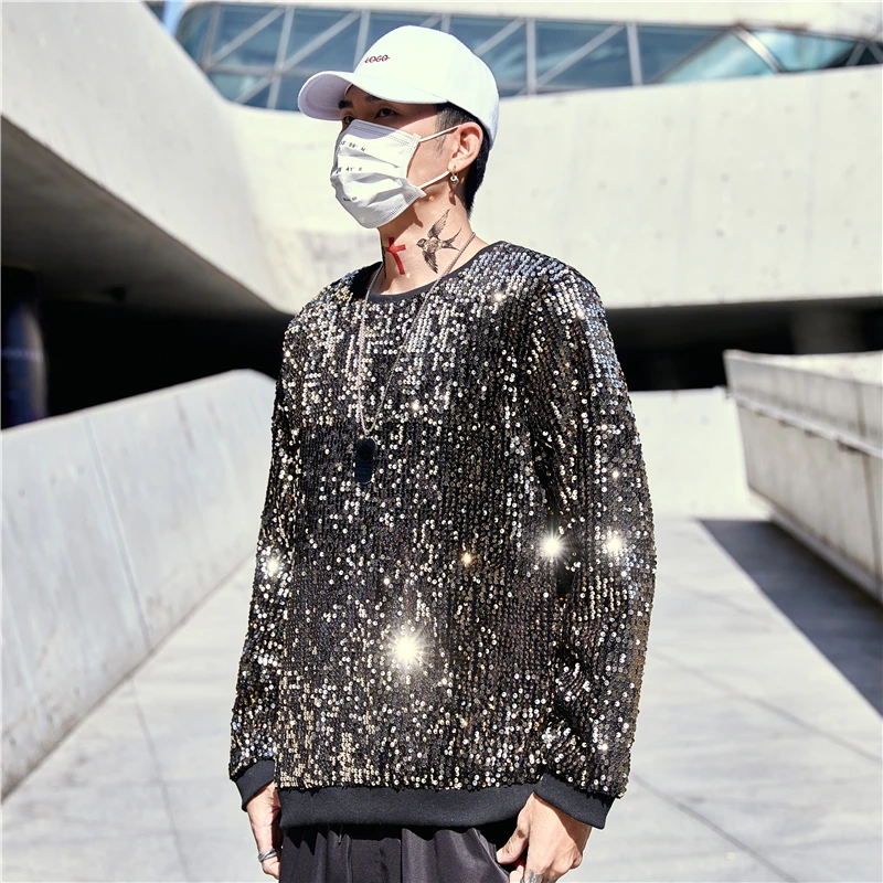 Sequin Sweatshirt Men Korean Harajuku 