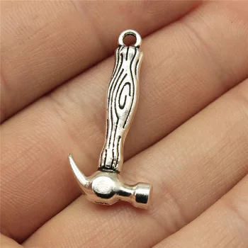 

Wholesale Jewelry Lots Antique Silver Color 31x15mm Hammer Bracelet Charms Jewelry Accessories 60 Pieces