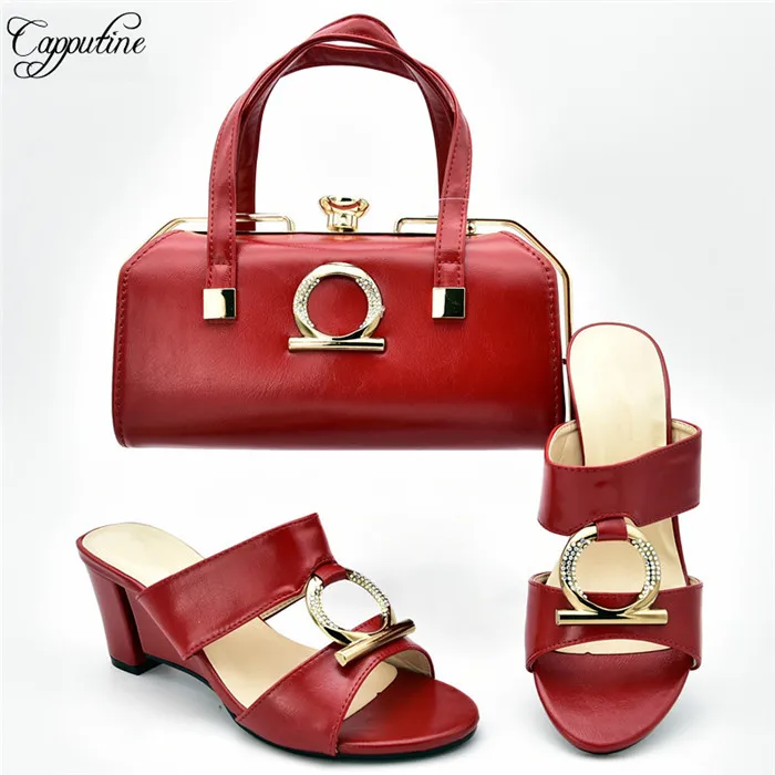 

Beautiful red party set high heel sandal shoes and handbag set for lady 333-6 heel height 7.5cm. 5 color