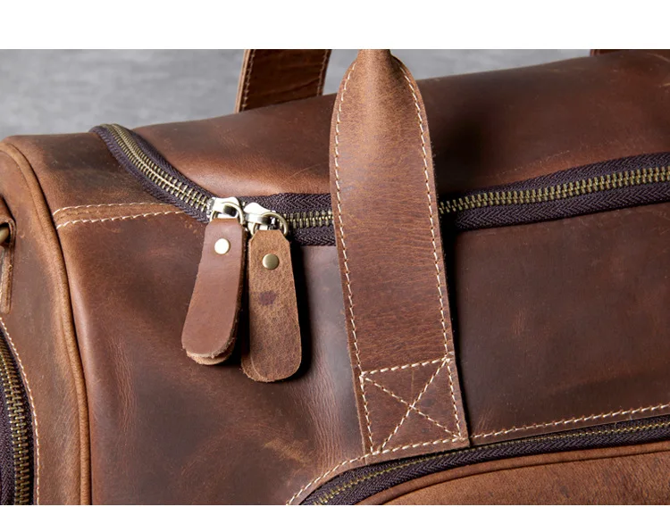 Top View of Woosir Leather Duffle Bag with Pockets
