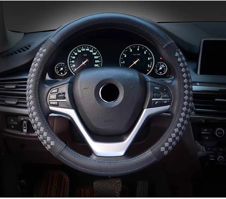 Роскошный Алмазный Узор Кожаный Чехол для рулевого колеса автомобиля Универсальный спортивный чехол для рулевого колеса чехол для авто аксессуары