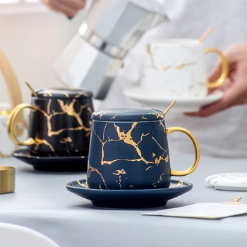 

ceramic coffee cup saucer set milk latte cup simple with lid afternoon tea mug black tea cup home ceramic water cup saucer set