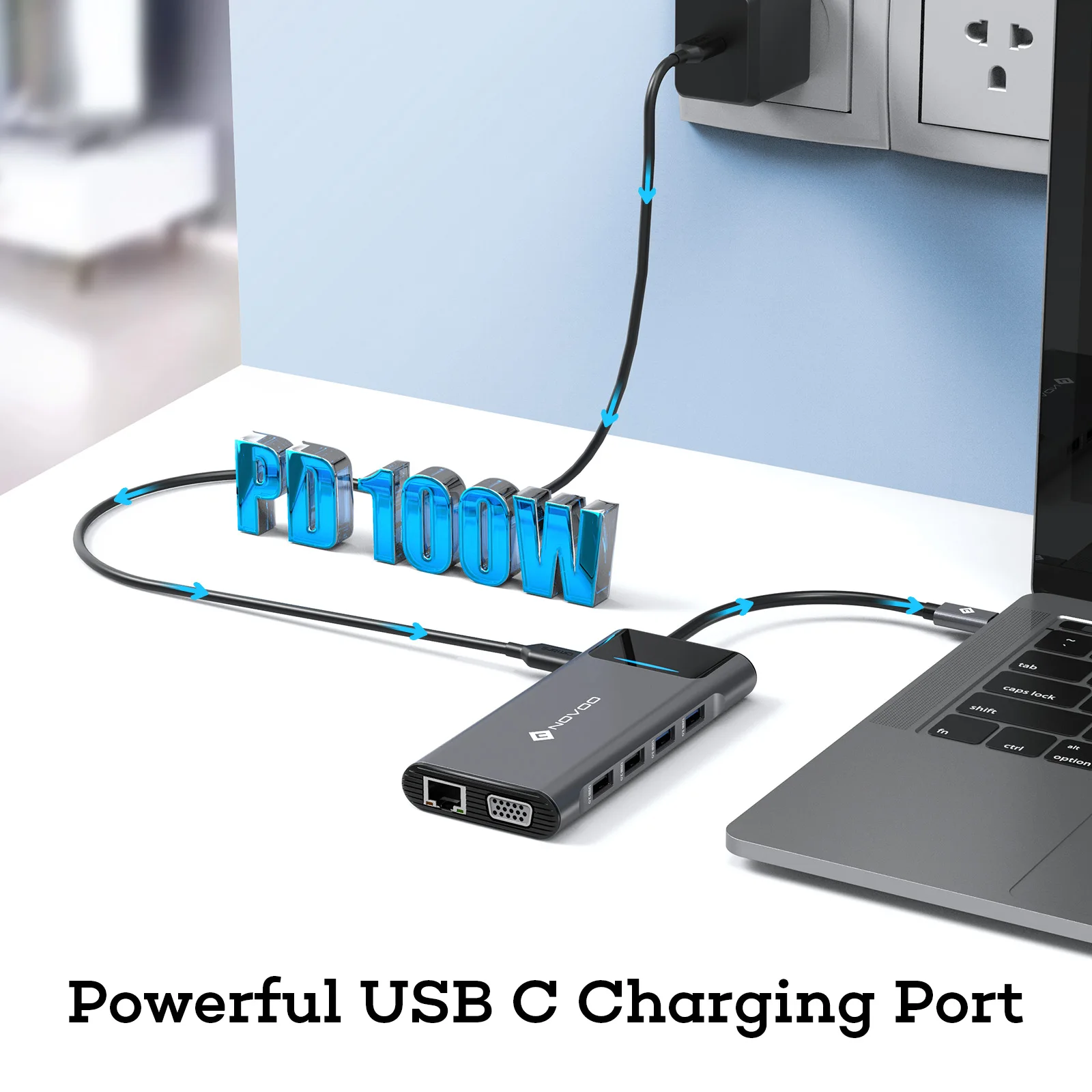 NOVOO USB C Hub Portable, 8-en-1 Adaptateur USB-C vers Type C 100W