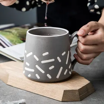 

475ml Simple Art Ceramic Blue Coffee Mug Single Office Afternoon Tea Dessert Milk Oat Cup Home Breakfast Beverage Cup Couple Mug