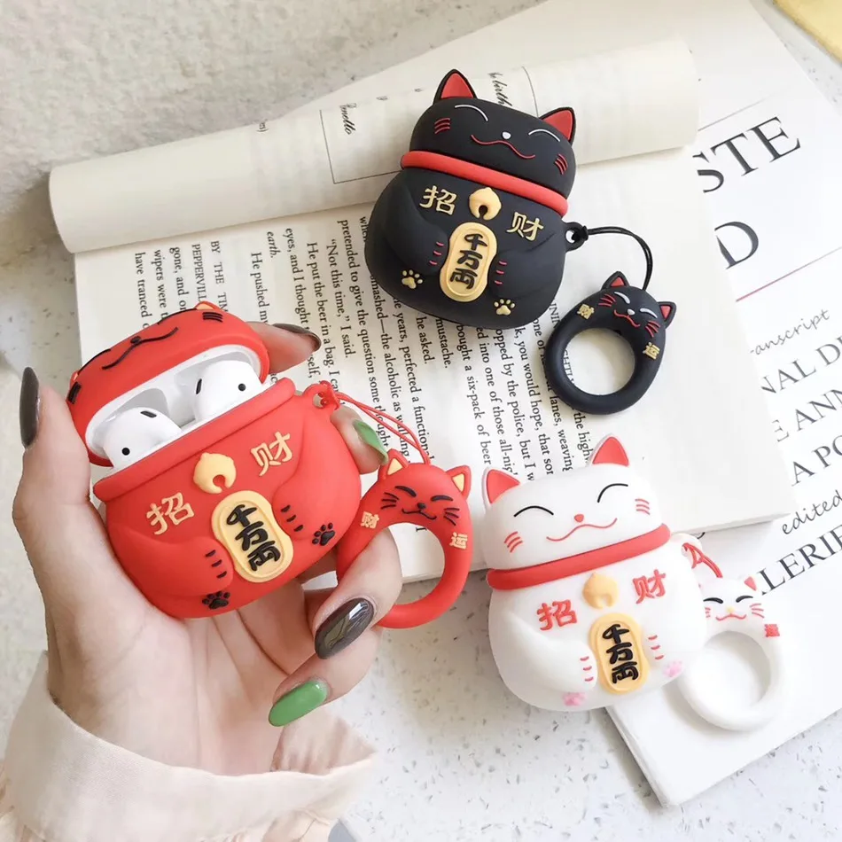 Для AirPods чехол 3D милый с изображением из мультфильма Lucky Cat Чехол для наушников