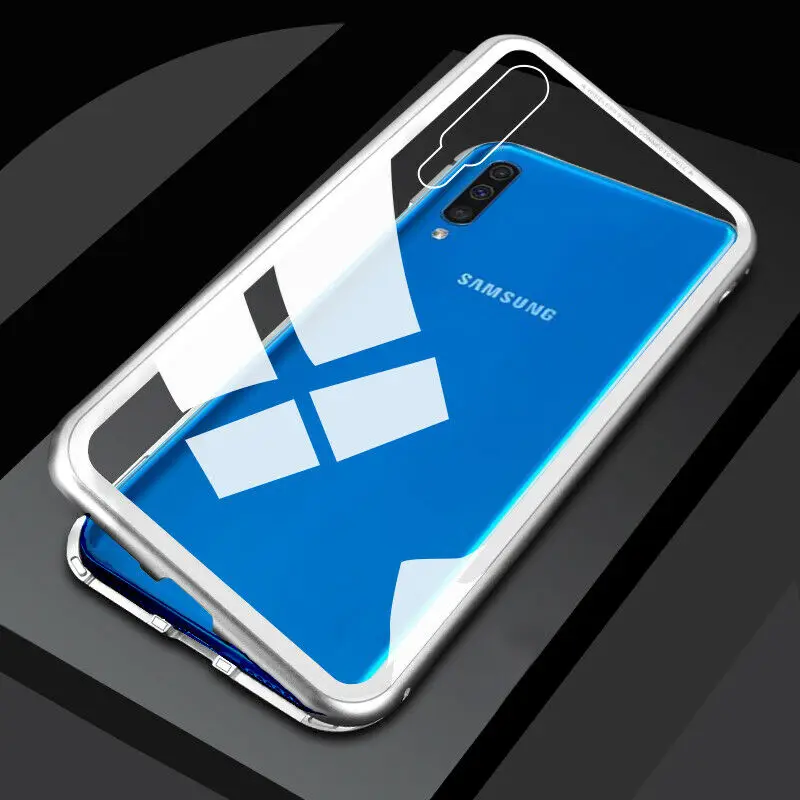 Чехол для samsung Galaxy A50 A70 S8 S9 S10 плюс S10e Примечание 10 9 8 A40 A10 A20 A30 A7 A9 Магнитная Адсорбция металлическое Стекло чехол - Цвет: Серебристый