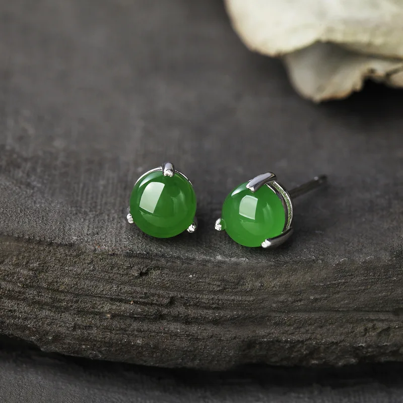 

pure silver simple inlay small size and Tian Biyu Earrings round beads ladies high grade earrings earrings wholesale