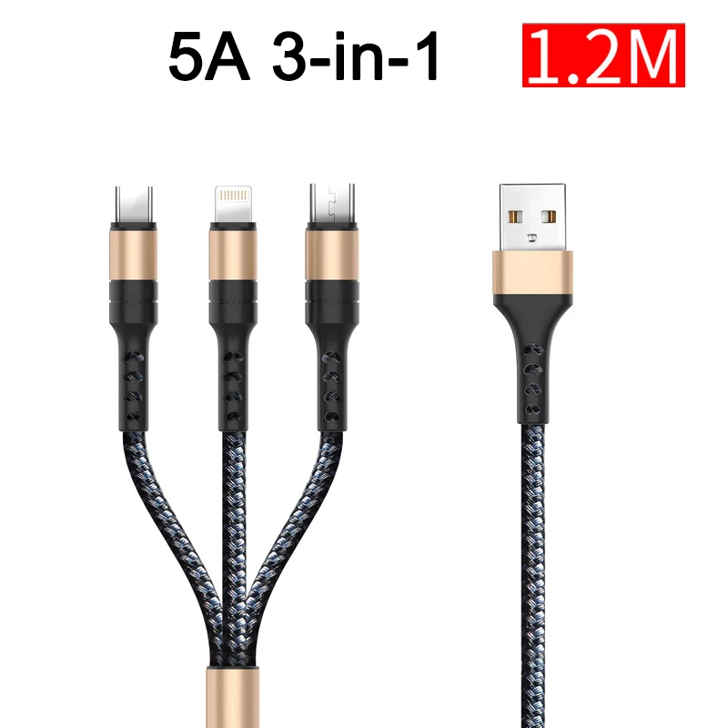 5A Gold 22,5 Вт SuperCharge 5A 3 в 1 USB кабель для huawei P30 P20 P10 Plus Pro mate 9 10 20 X RS Pro Honor 20 Pro View 20 V20 Note 10 V10 - Цвет: 5A Gold