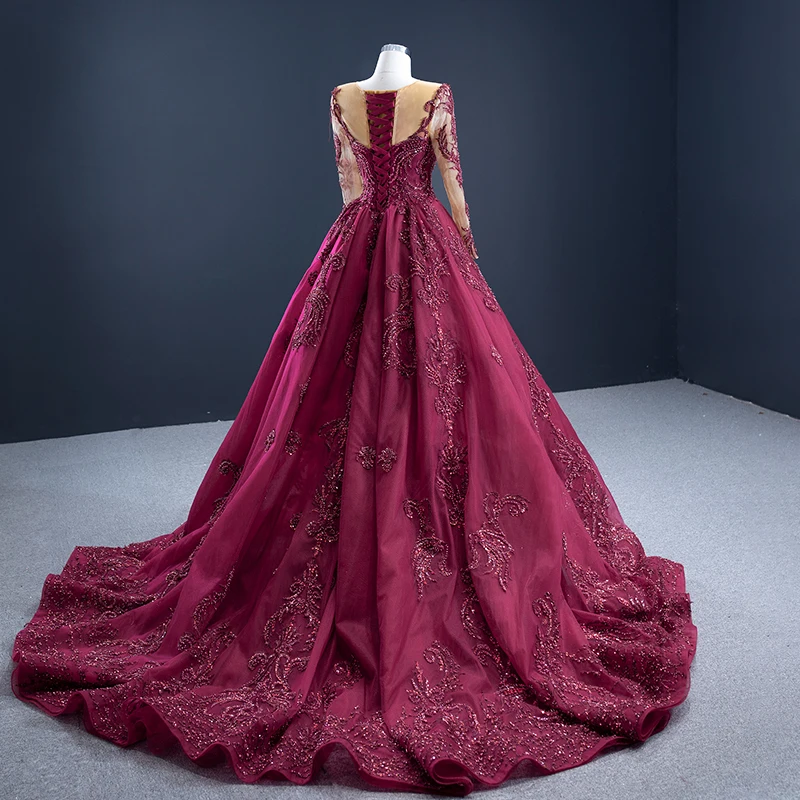 RSM67250 Transparent Lace Heart-Shaped Long Sleeve Evening Dress 2021banquet Women Trailing Evening Gown 3