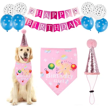 

5PCS Triangle Scarf Birthday Dog Scarf Set European and American New Pet Spot Pet Party Decoration