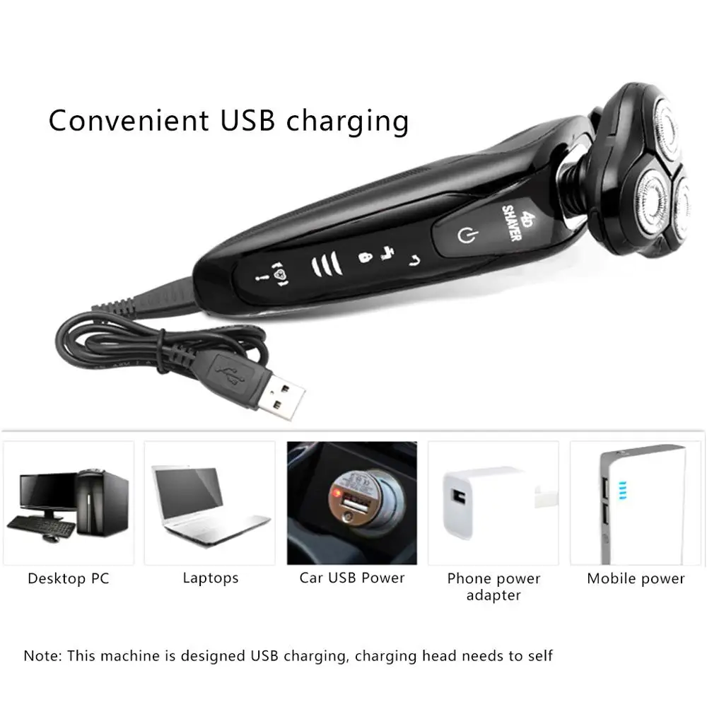 4D роторная влажная сухая электробритва многофункциональная Мужская USB автомобильная зарядка для мытья тела Бритва для стрижки волос в носу нож для стрижки бороды для дома и путешествий