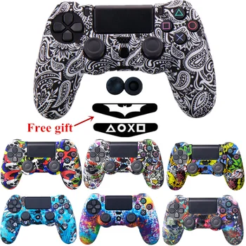 

Silicone Thumb Caps Joystick Gamepad Grips Case Cover for Sony DualShock PlayStation 4 PS4 Slim Pro Controller+LED Sticker