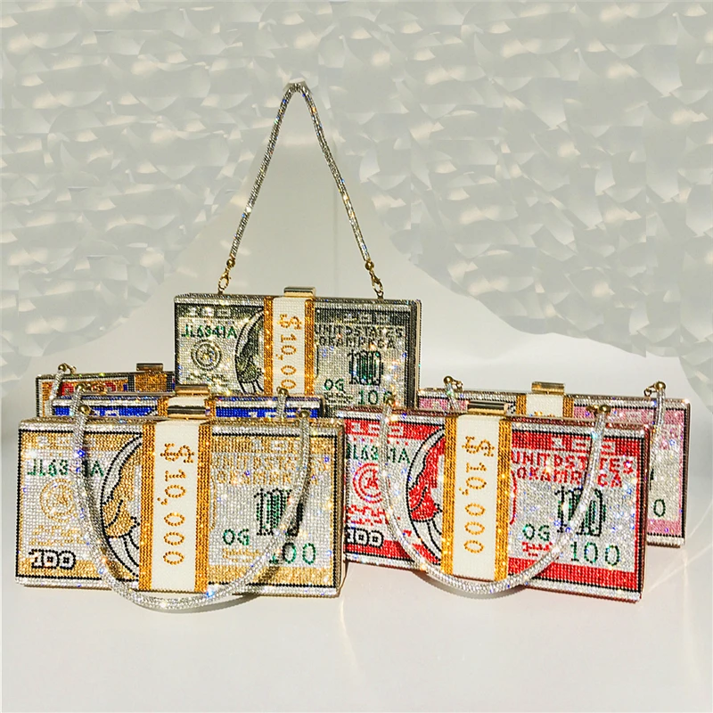 Luxy Moon Sparkly Crystal Money Clutch Bag Scene Display