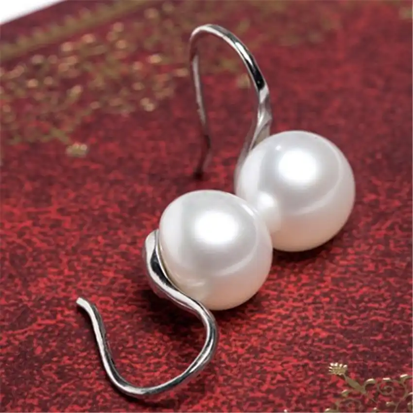 10 мм белый круглый жемчуг в оправке серебро сплав ушные капли висячие серьги обруч Мода культивированный подарок завораживающий женский настоящий элегантный