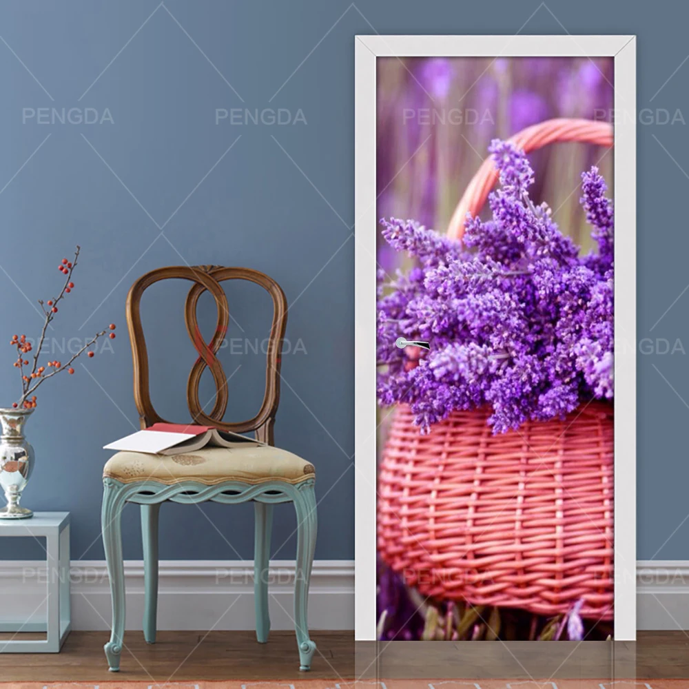 Самоклеящаяся домашняя Декорация-наклейка Лаванда DIY дверь стикер Фотообои для гостиной ПВХ водонепроницаемый 3D печать фото искусство - Цвет: Door YXCV2565-10