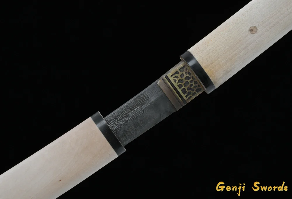 Ancient Handmade Katana Japanese Samurai Straight Sword Sharp Edge Damascus Folded Steel Antique Blade by Yongli Sword