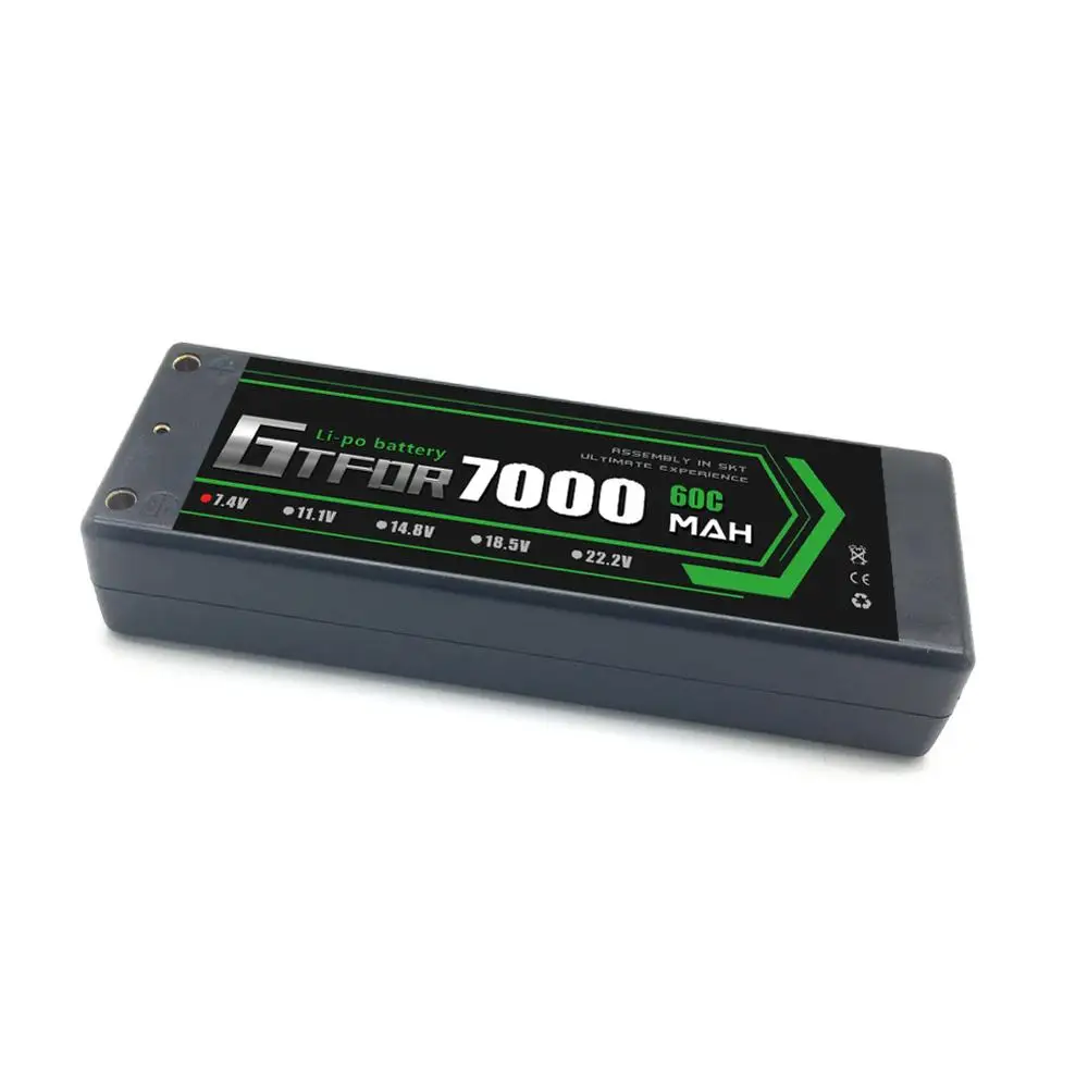 GTFDR 2 шт. 2s Lipo батарея 7,4 В 60C 7000 мАч жесткий чехол Lipo батареи пакет с 4 мм пуля для 1/8 1/10 Радиоуправляемая машина Trax
