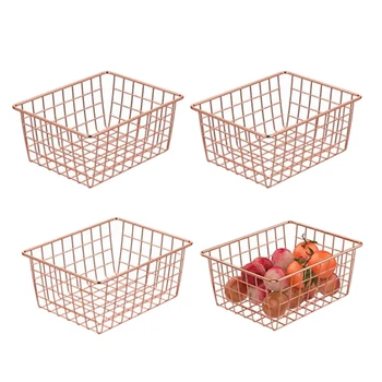 

Rose Gold 4 Pack Wire Basket Set,Storage Decor Crafts Kitchen Organizing.For Closets,Cabinets,Pantries,Office Storage