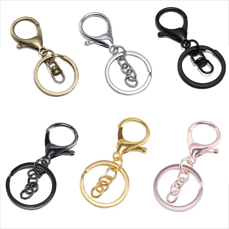 

10pcs Bronze/Rhodium/Gold 30mm Split Key Ring lobster Clasp Clips Key Hook Keychain Circle chain Clasps For DIY Keychains Making