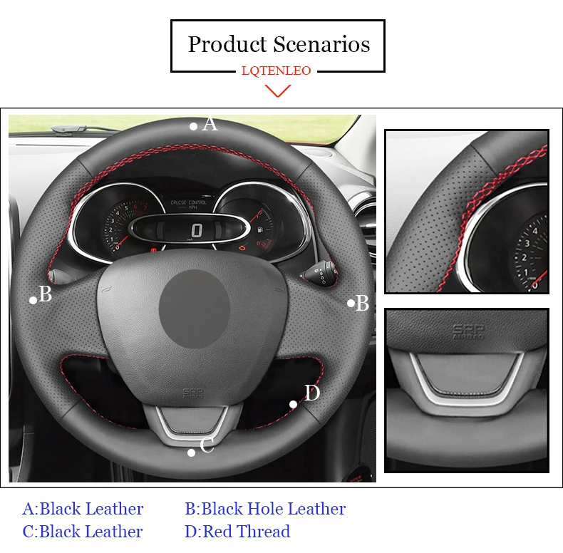 LQTENLEO черный PU искусственная кожа Чехол рулевого колеса автомобиля для Renault Captur- Captur