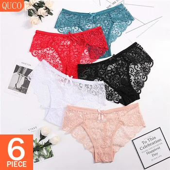 

QUCO Brand 6 Pcs/lot Lace Adult Lingerie Sexy Underwear Women Panties Women's Lace Bodysuit Briefs Erotic Stripper Clothes Panty