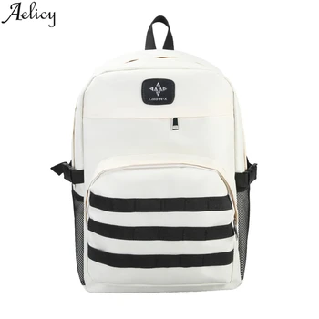 

Aelicy Casual student backpack striped bag couple travel bag multifunctional zipper student computer bag student school bag