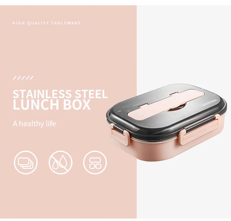 Quality Lunch Box Stainless Steel Bento Leakproof Lunch Box For Kid Portable Microwave Heating Food Containers Box Tableware