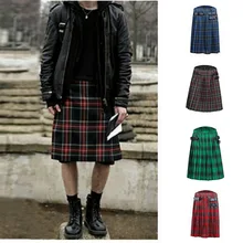 Шотландские юбки для килта, мужские традиционные клетчатые юбки с поясом, плиссированные брюки с двусторонней цепочкой, Мужская юбка, готические панковские брюки в клетку