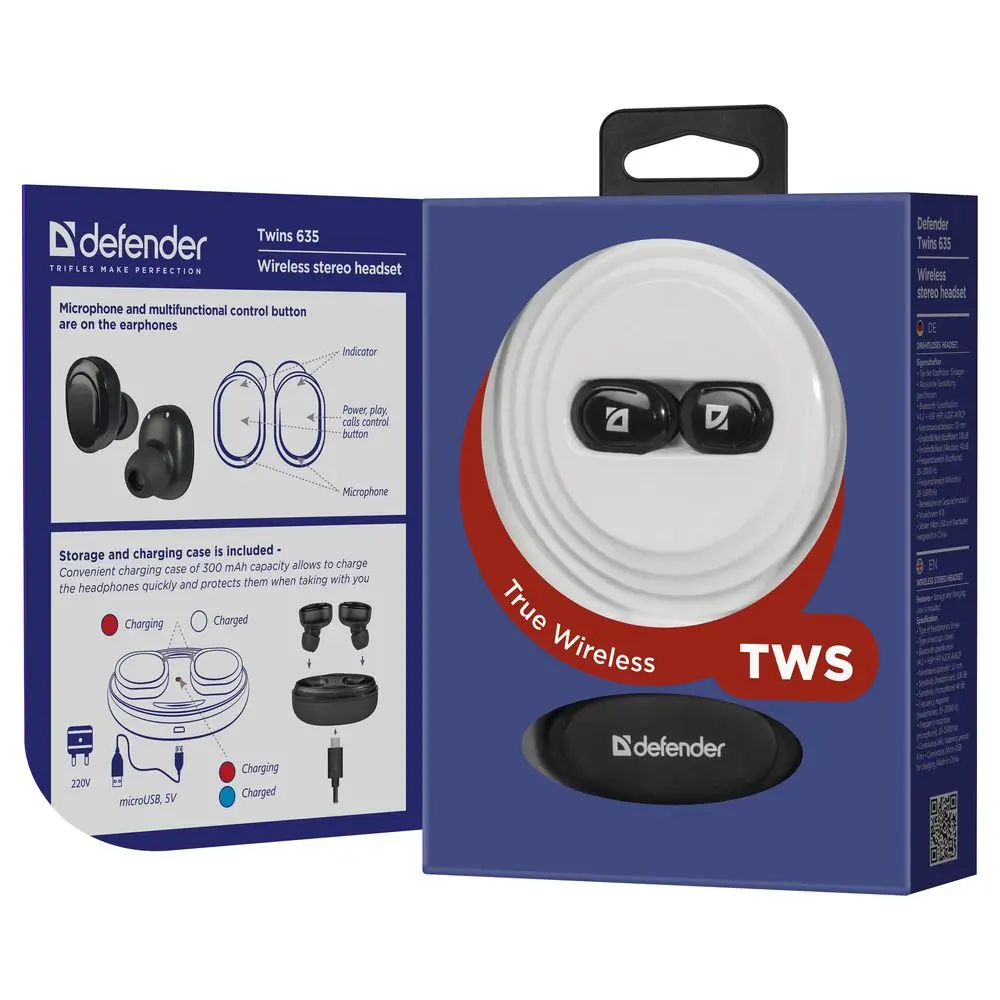 Гарнитура Twins 635 черный, TWS, Bluetooth