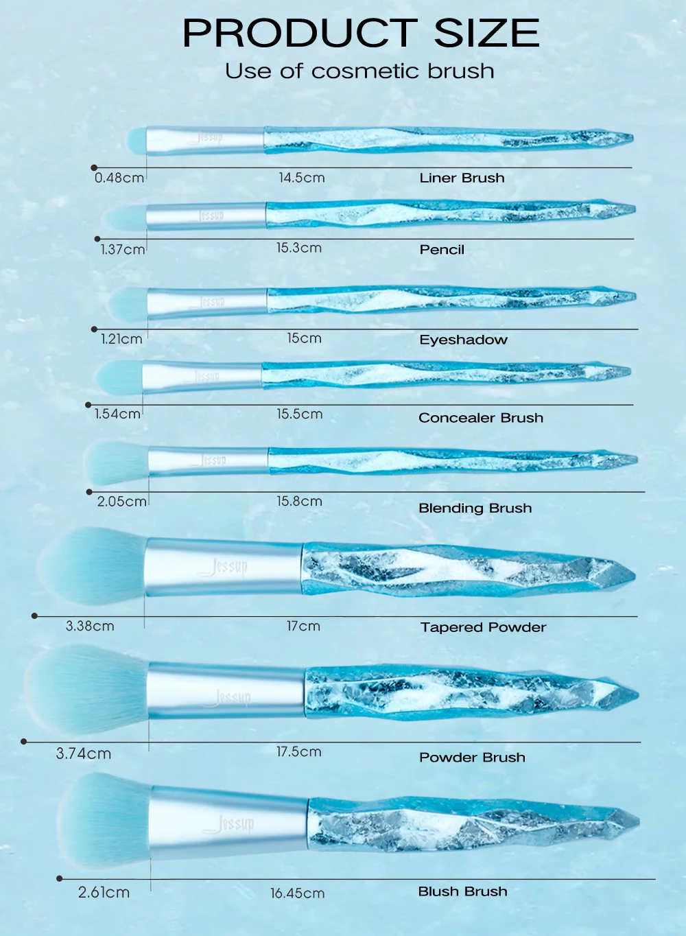 Jessup, новые кисти для макияжа, 8 шт., ледниковые синие румяна, пудра, тени для век, кисть для основы, карандаш, пластиковая ручка