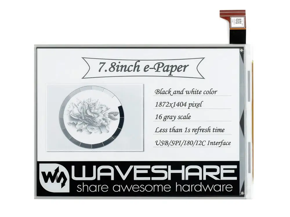 Waveshare 7,8 дюймовый E-Ink raw дисплей, параллельный порт, разрешение 1872*1404, поддерживает частичное обновление, 7,8 дюймовый E-Ink raw дисплей