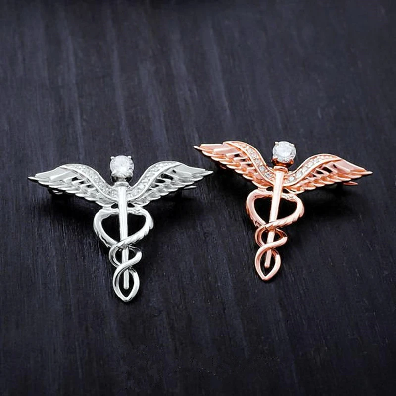 Caduceus Brooch Unique Medical Organ Brooch with Crystal Special Gifts for Doctors Nurse